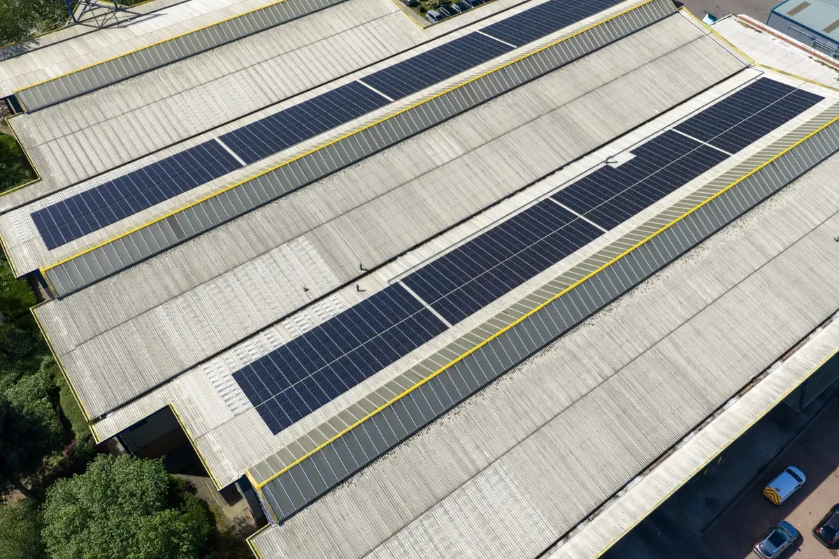 Solar panels on commercial warehouse roofs